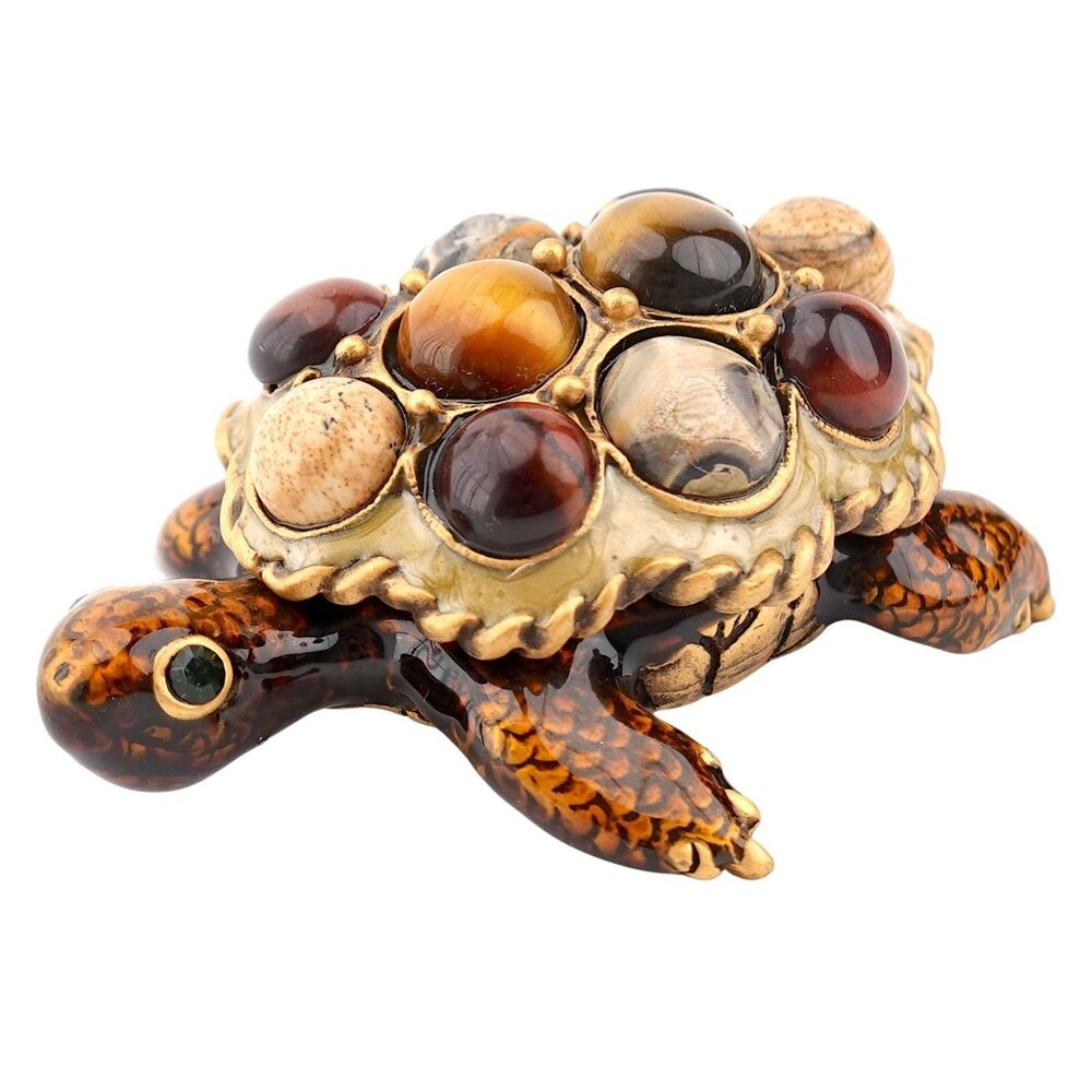 JAY STRONGWATER Turtle Trinket Box Enamel Gemstones Figurine RARE